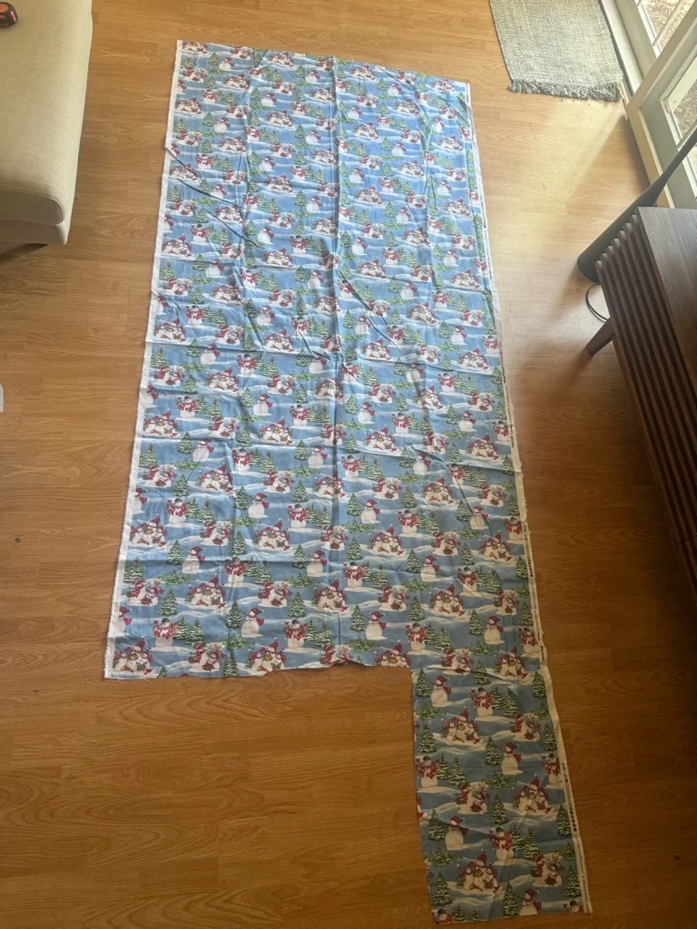 Christmas Holiday Fabric Crafting DIY Snowman Scene Cartoon Cotton Fabric Blue